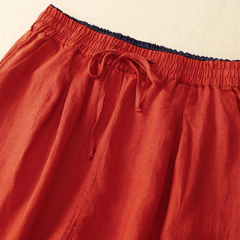 Pantaloni harem in lino e cotone con lacci a vita alta vintage Buddha Stones con tasche