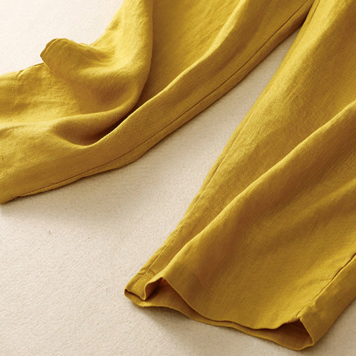 Pantaloni harem in lino e cotone con lacci a vita alta vintage Buddha Stones con tasche
