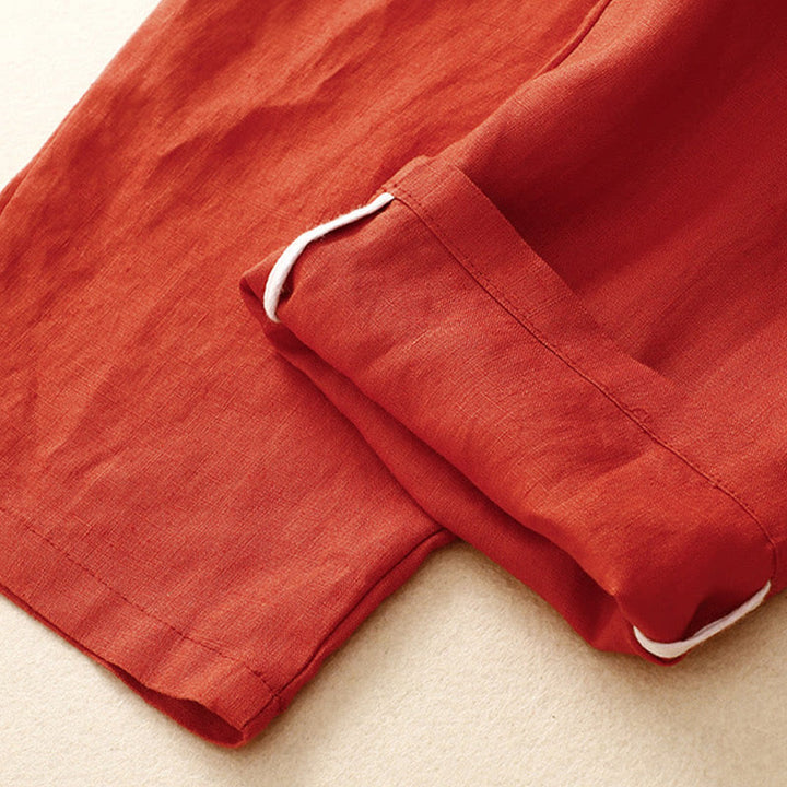 Pantaloni harem in lino e cotone con lacci a vita alta vintage Buddha Stones con tasche