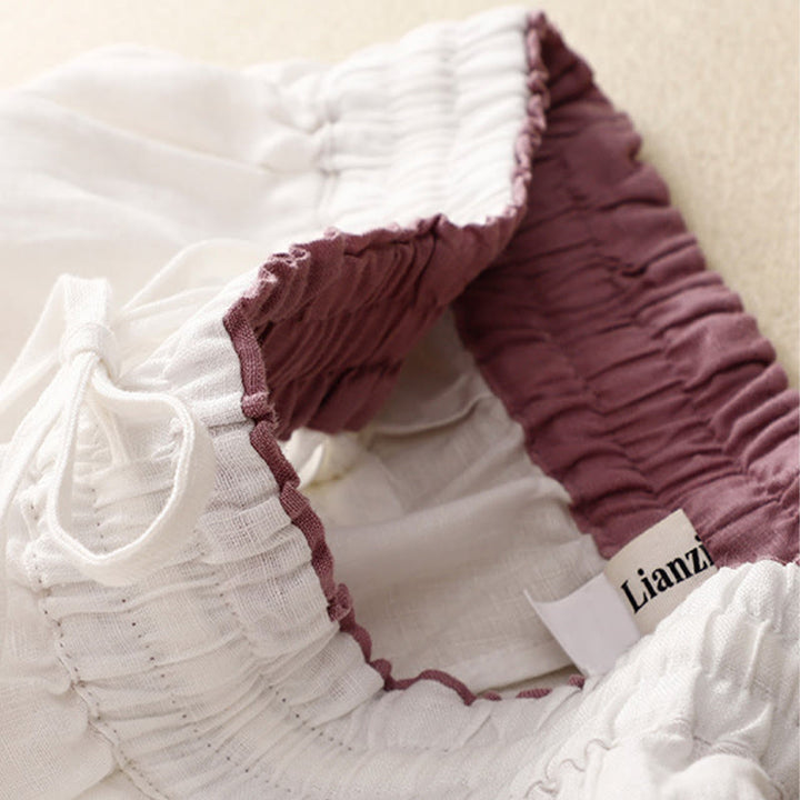 Pantaloni harem in lino e cotone con lacci a vita alta vintage Buddha Stones con tasche