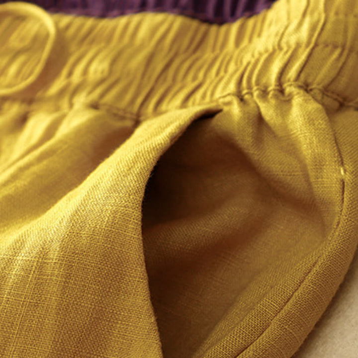 Pantaloni harem in lino e cotone con lacci a vita alta vintage Buddha Stones con tasche