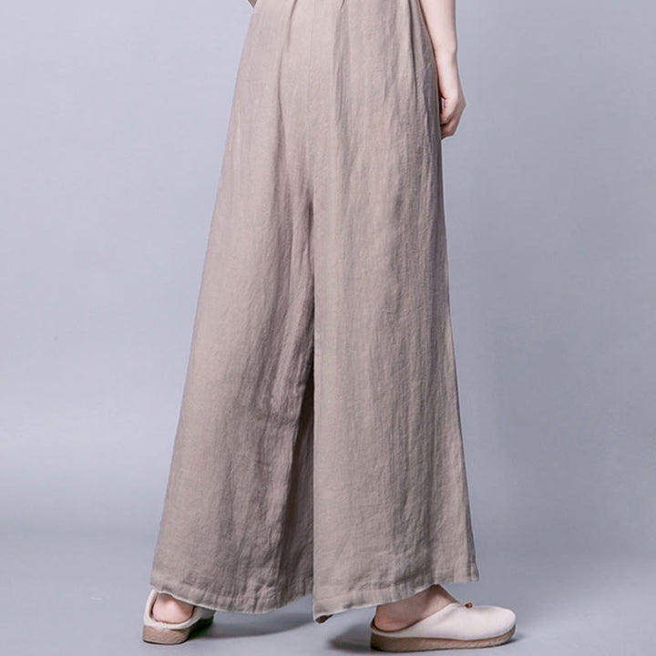 Pantaloni larghi a vita alta con bottoni a rana in cotone casual Buddha Stones con tasche