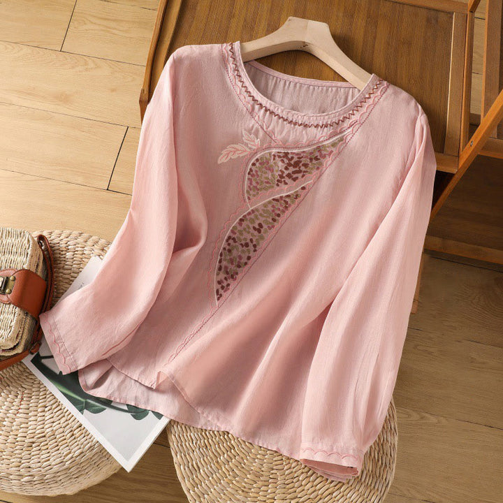 Maglione girocollo in cotone e lino con ricamo etnico Buddha Stones - Rosa - US8-10, UK/AU12-14, EU40-42 (2XL) - image 19