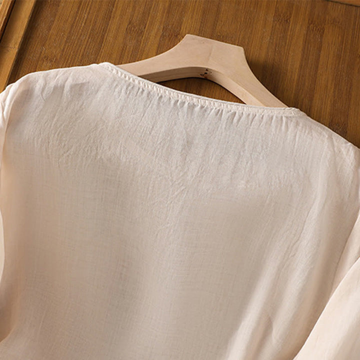 Maglione girocollo in cotone e lino con ricamo etnico Buddha Stones - image 34