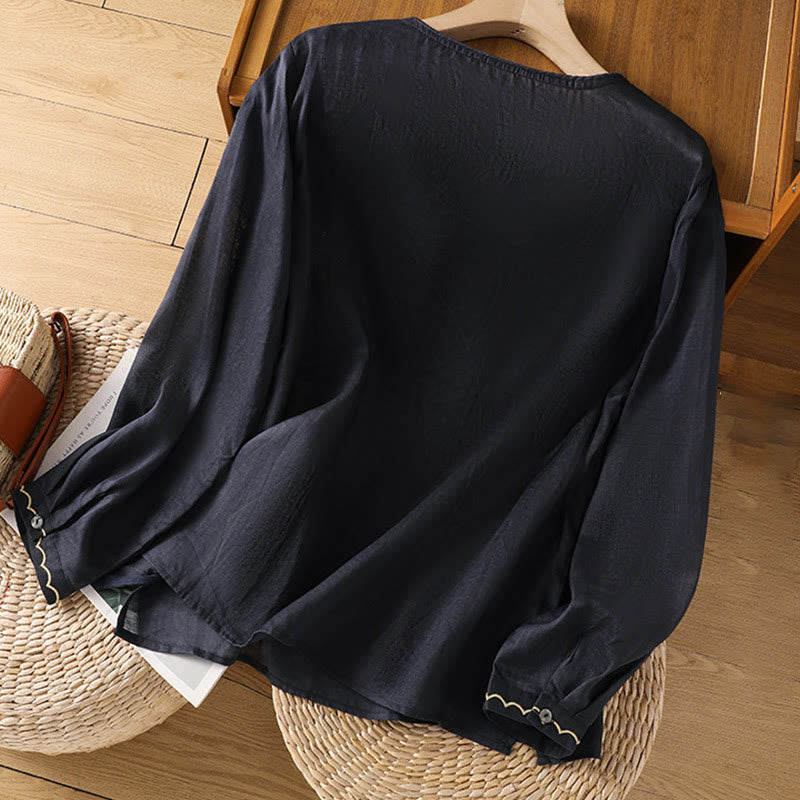 Maglione girocollo in cotone e lino con ricamo etnico Buddha Stones - image 5