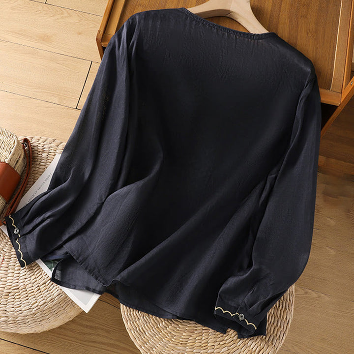 Maglione girocollo in cotone e lino con ricamo etnico Buddha Stones - image 5