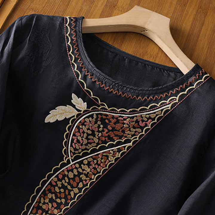 Maglione girocollo in cotone e lino con ricamo etnico Buddha Stones - image 6