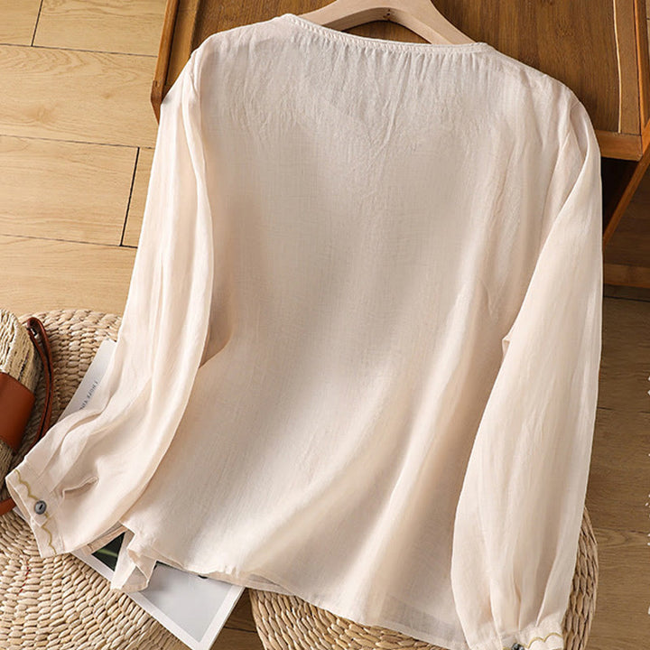 Maglione girocollo in cotone e lino con ricamo etnico Buddha Stones - image 3