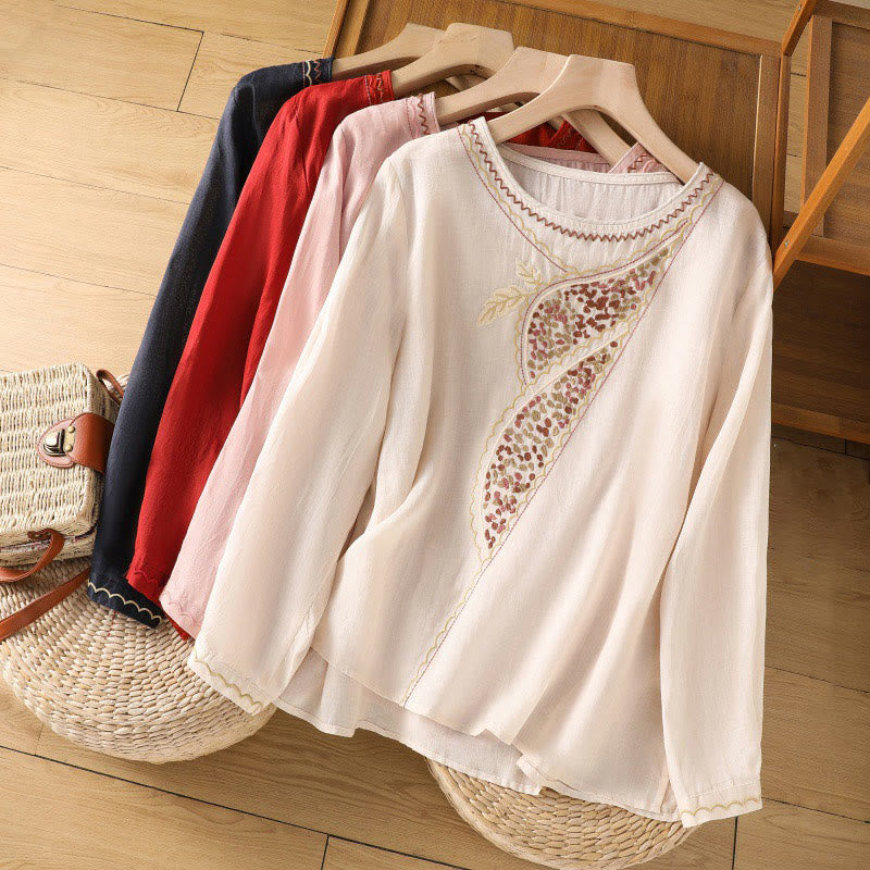 Maglione girocollo in cotone e lino con ricamo etnico Buddha Stones - image 0