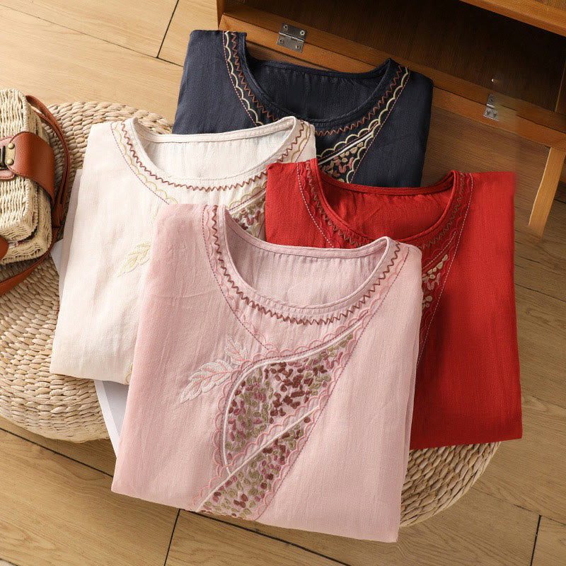 Maglione girocollo in cotone e lino con ricamo etnico Buddha Stones - image 35