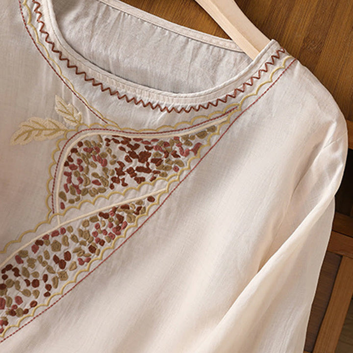 Maglione girocollo in cotone e lino con ricamo etnico Buddha Stones - image 27