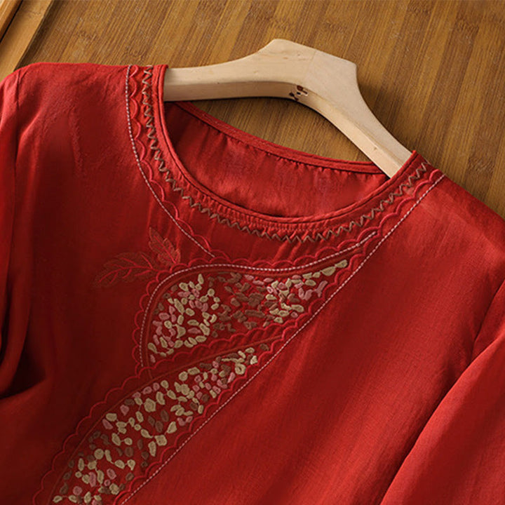 Maglione girocollo in cotone e lino con ricamo etnico Buddha Stones - image 13