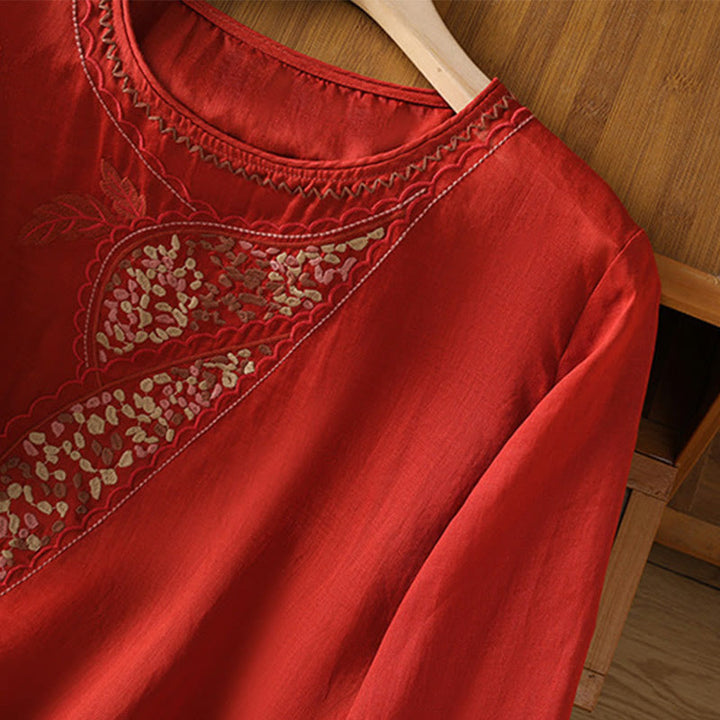 Maglione girocollo in cotone e lino con ricamo etnico Buddha Stones - image 14