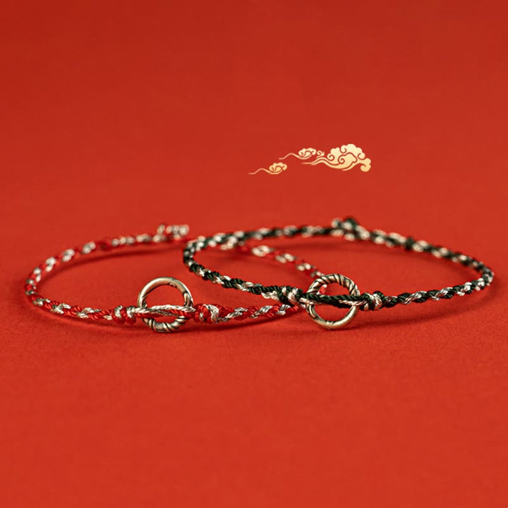 Braccialetto con cordino portafortuna Buddha Stones in argento sterling 925 con fibbia della pace