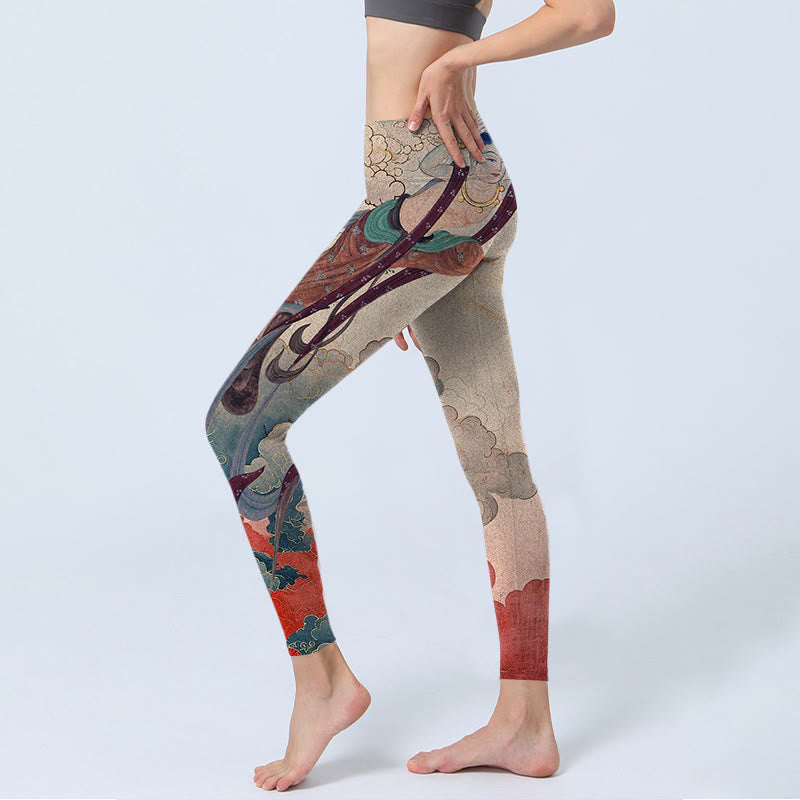 Buddha Stones Dunhuang Flying Apsaras Auspicious Clouds Stampa Leggings Fitness Pantaloni Yoga Donna - image 3