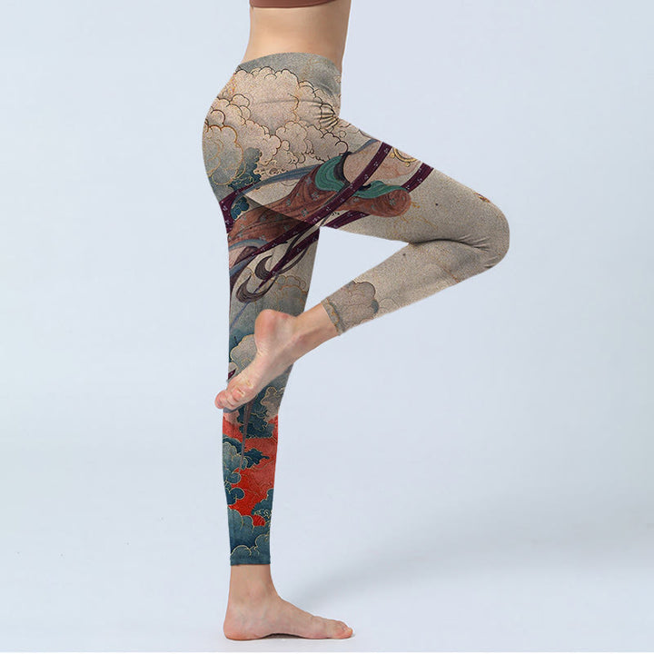 Buddha Stones Dunhuang Flying Apsaras Auspicious Clouds Stampa Leggings Fitness Pantaloni Yoga Donna - image 6