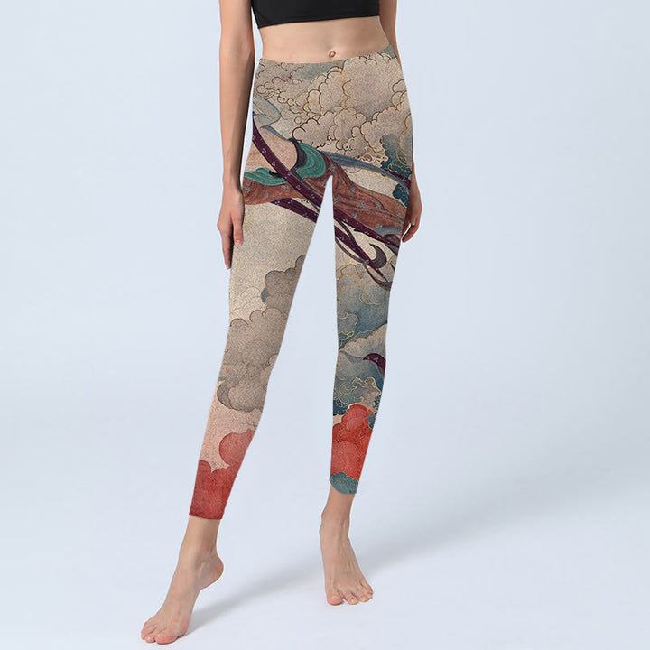 Buddha Stones Dunhuang Flying Apsaras Auspicious Clouds Stampa Leggings Fitness Pantaloni Yoga Donna - image 6