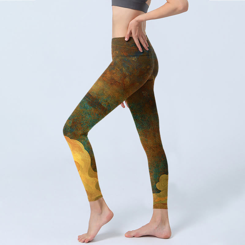 Leggings fitness in tessuto lycra con stampa Buddha Stones , nuvole di buon auspicio, pantaloni da yoga da donna - image 3