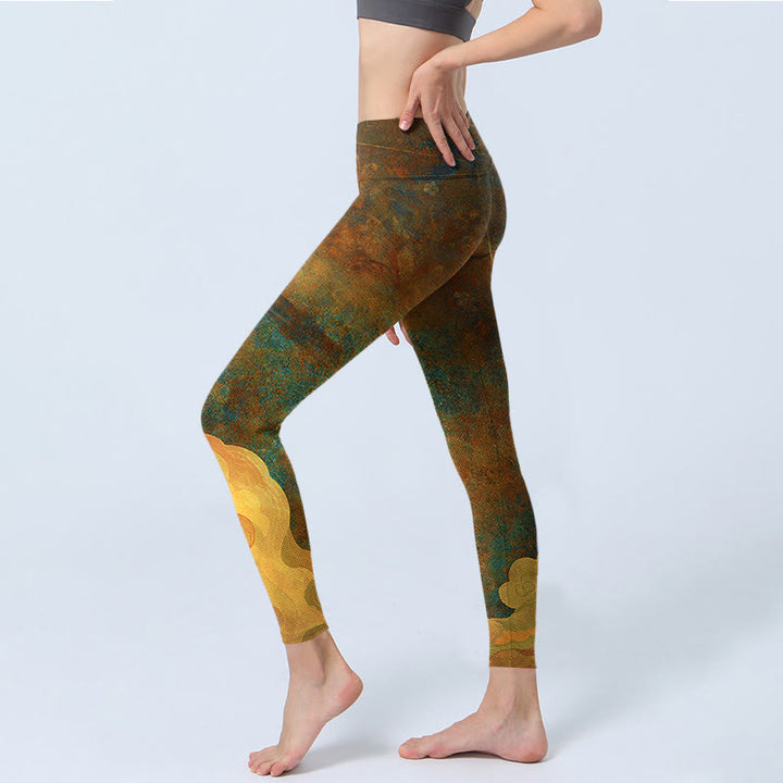 Leggings fitness in tessuto lycra con stampa Buddha Stones , nuvole di buon auspicio, pantaloni da yoga da donna - image 3