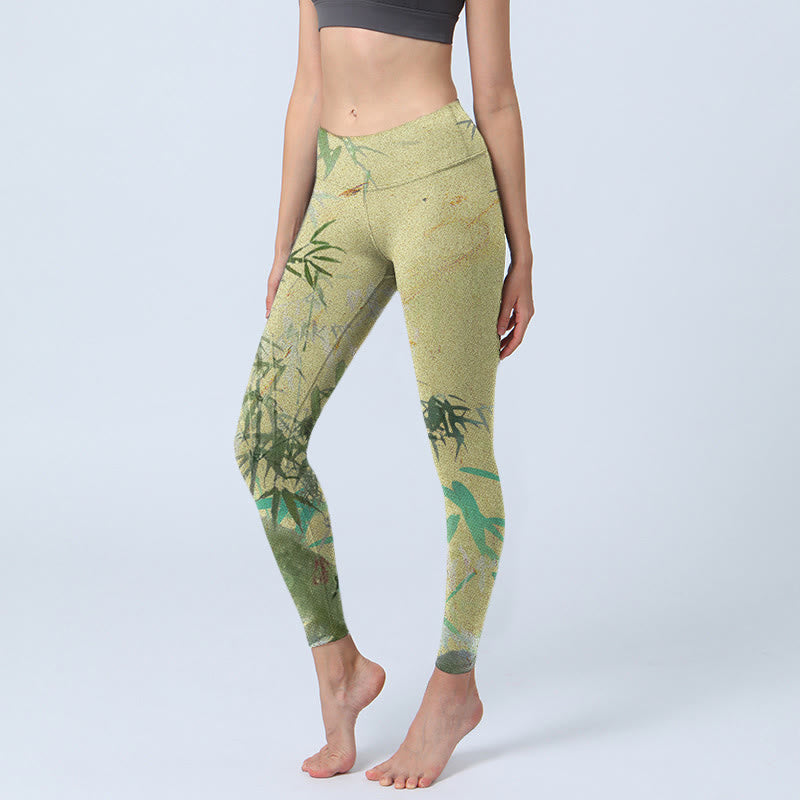 Leggings fitness in tessuto lycra con stampa di bambù Buddha Stones Pantaloni da yoga da donna - PaleGoldenrod - US18, UK/AU22, EU50 (4XL) - image 1