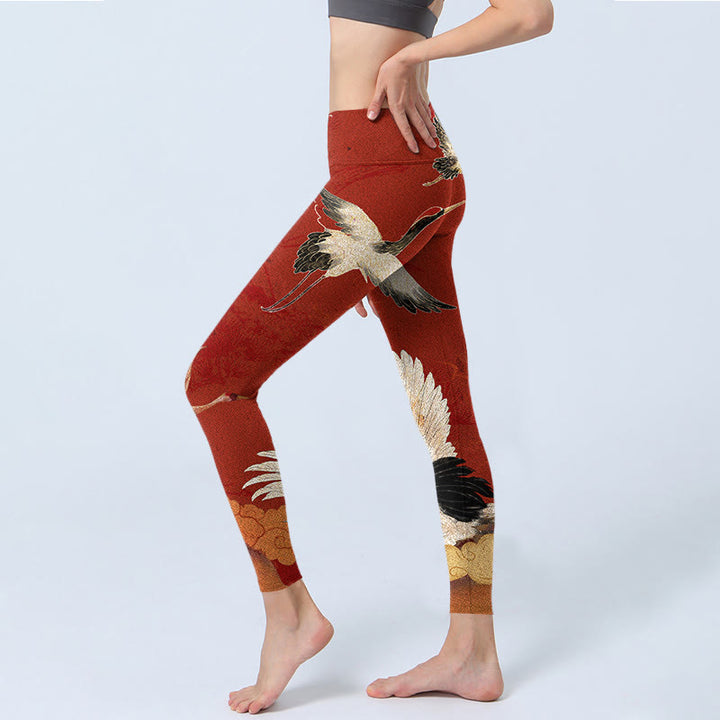 Leggings fitness in tessuto lycra con stampa di gru Buddha Stones, pantaloni da yoga da donna - image 3