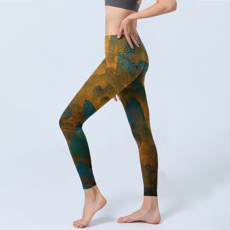 Leggings fitness Buddha Stones Dark Goldenrod Mountain Print Pantaloni da yoga da donna - image 3