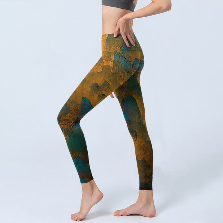 Leggings fitness Buddha Stones Dark Goldenrod Mountain Print Pantaloni da yoga da donna - image 3