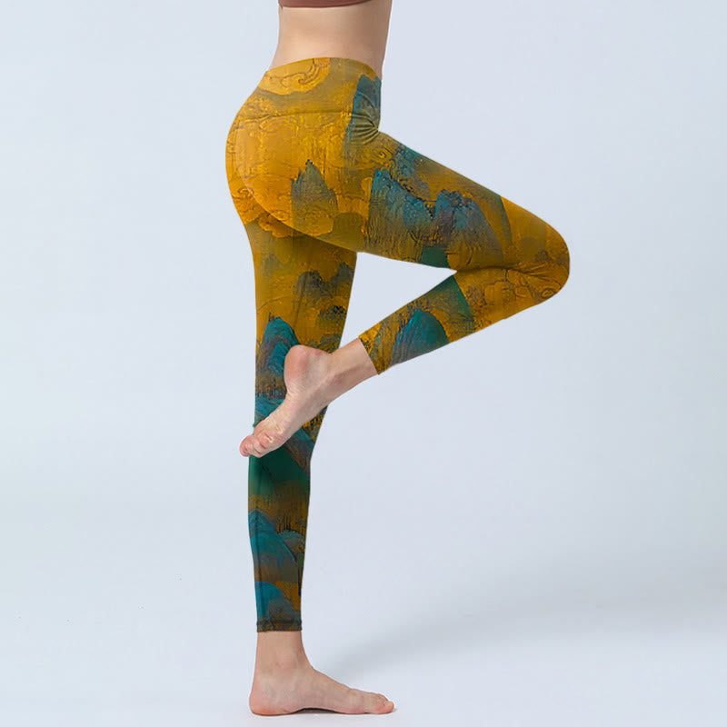 Leggings fitness Buddha Stones Dark Goldenrod Mountain Print Pantaloni da yoga da donna - image 4