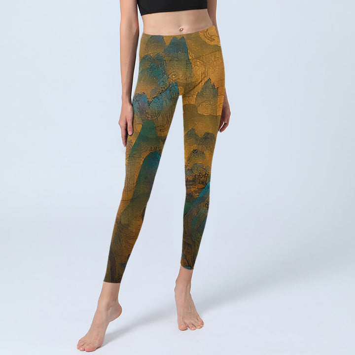 Leggings fitness Buddha Stones Dark Goldenrod Mountain Print Pantaloni da yoga da donna - image 5