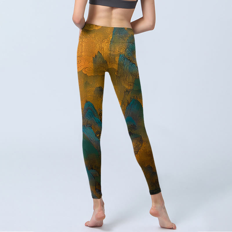 Leggings fitness Buddha Stones Dark Goldenrod Mountain Print Pantaloni da yoga da donna - image 6