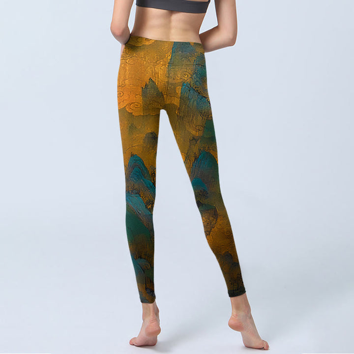 Leggings fitness Buddha Stones Dark Goldenrod Mountain Print Pantaloni da yoga da donna - image 6