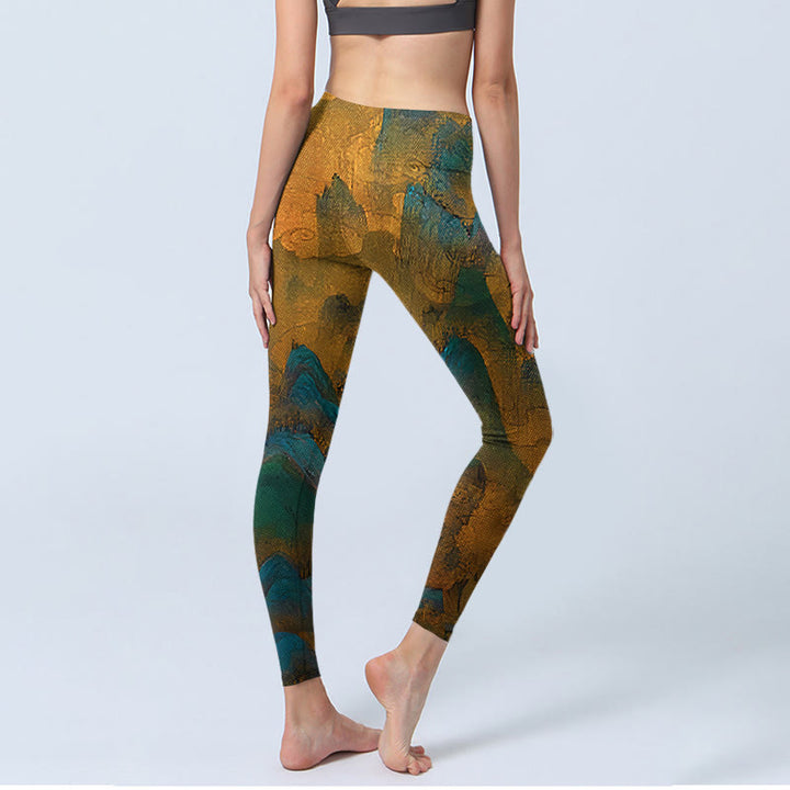 Leggings fitness Buddha Stones Dark Goldenrod Mountain Print Pantaloni da yoga da donna - image 4