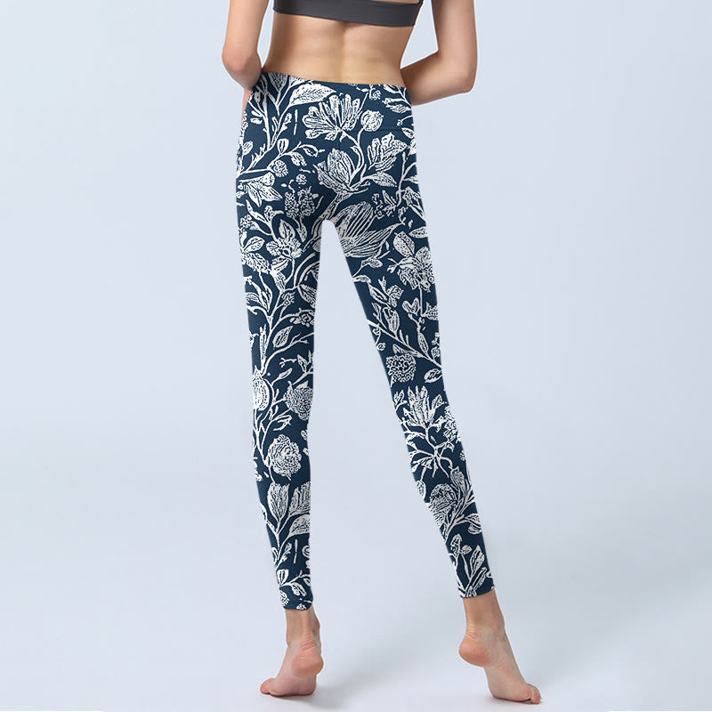 Leggings fitness con stampa floreale blu scuro Buddha Stones Pantaloni da yoga da donna - image 6