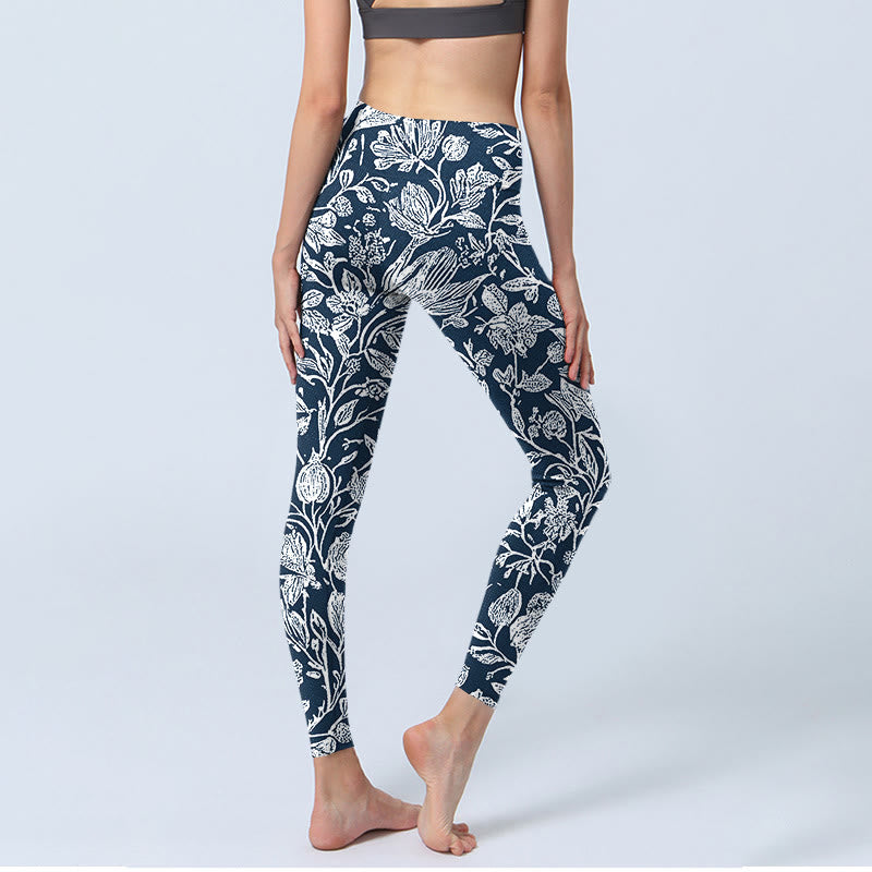 Leggings fitness con stampa floreale blu scuro Buddha Stones Pantaloni da yoga da donna - image 5