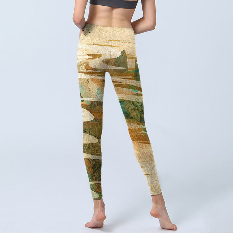 Leggings fitness con stampa Buddha Stones Green Mountains Clouds Mist Pantaloni da yoga da donna - image 7
