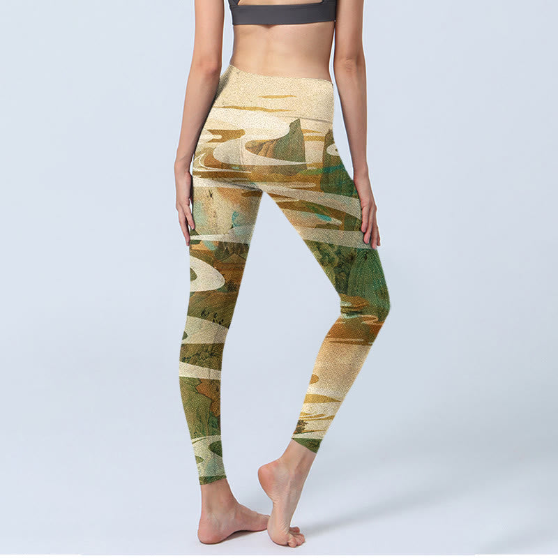 Leggings fitness con stampa Buddha Stones Green Mountains Clouds Mist Pantaloni da yoga da donna - image 5