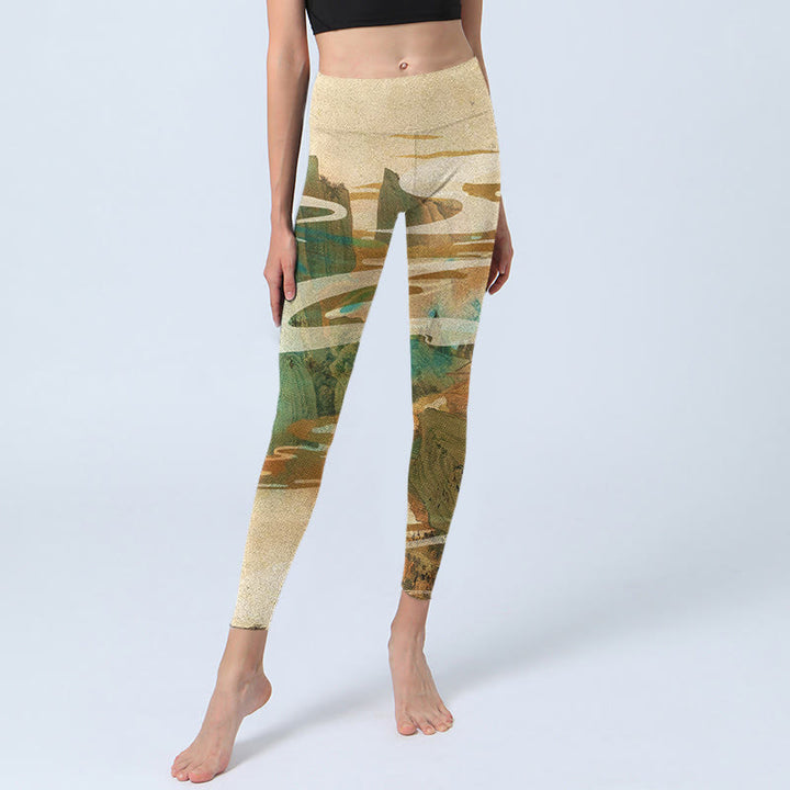 Leggings fitness con stampa Buddha Stones Green Mountains Clouds Mist Pantaloni da yoga da donna - image 6