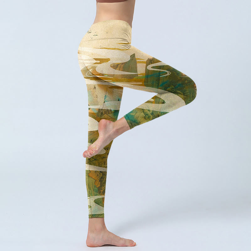 Leggings fitness con stampa Buddha Stones Green Mountains Clouds Mist Pantaloni da yoga da donna - image 3