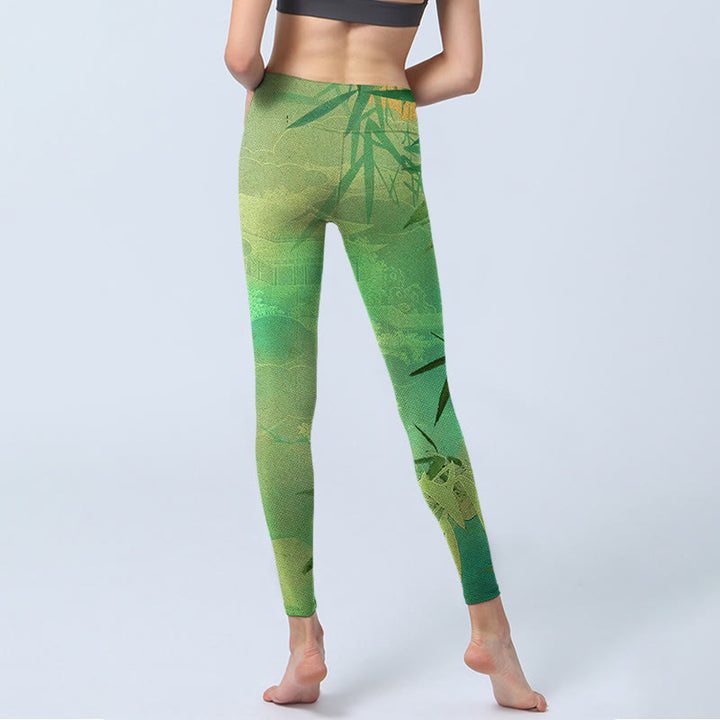 Leggings da palestra con stampa Buddha Stones Green Bamboo Pavilion, pantaloni da yoga da donna - image 6