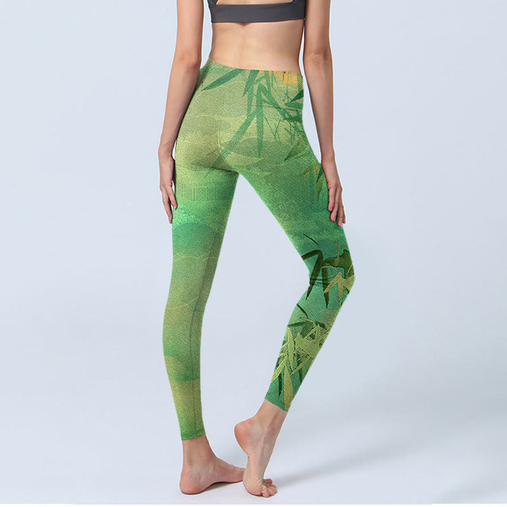 Leggings da palestra con stampa Buddha Stones Green Bamboo Pavilion, pantaloni da yoga da donna - image 5