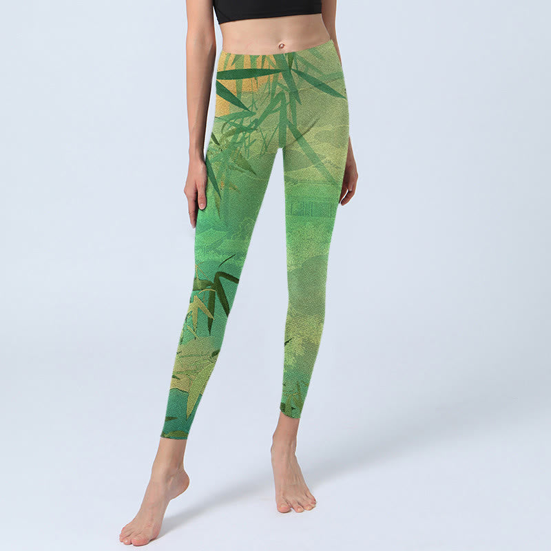 Leggings da palestra con stampa Buddha Stones Green Bamboo Pavilion, pantaloni da yoga da donna - image 7