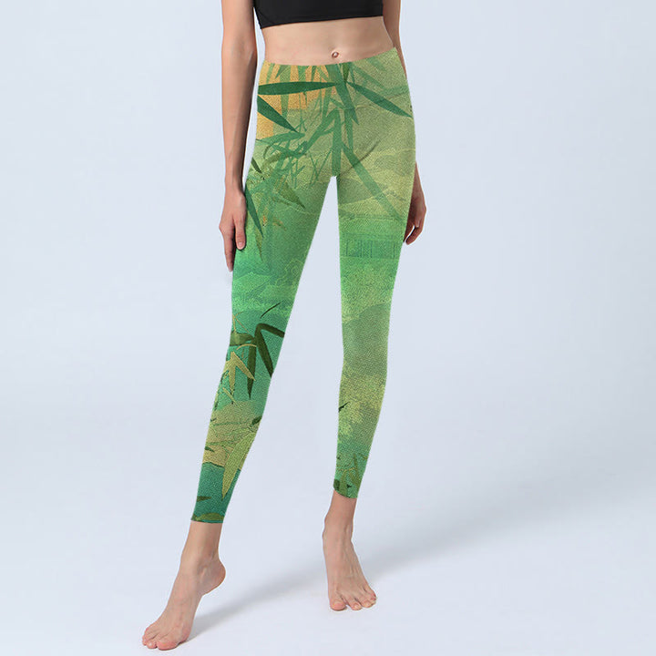 Leggings da palestra con stampa Buddha Stones Green Bamboo Pavilion, pantaloni da yoga da donna - image 7