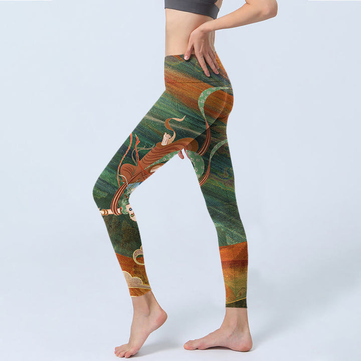 Leggings da palestra con stampa Buddha Stones Dunhuang Flying Apsaras, pantaloni da yoga da donna - image 3