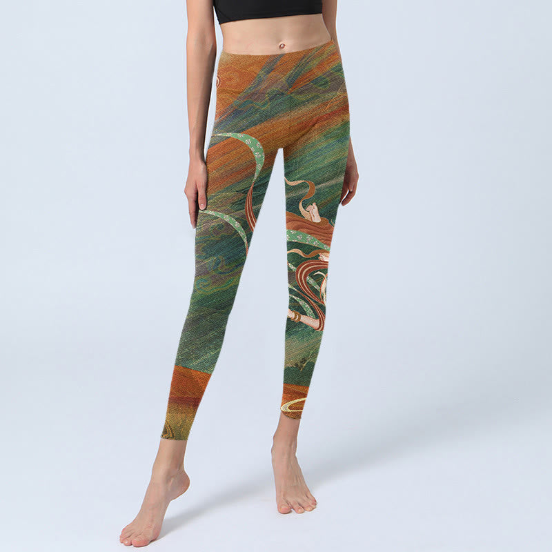 Leggings da palestra con stampa Buddha Stones Dunhuang Flying Apsaras, pantaloni da yoga da donna - image 6