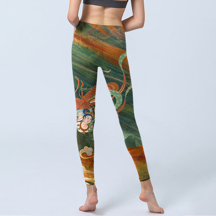 Leggings da palestra con stampa Buddha Stones Dunhuang Flying Apsaras, pantaloni da yoga da donna - image 6