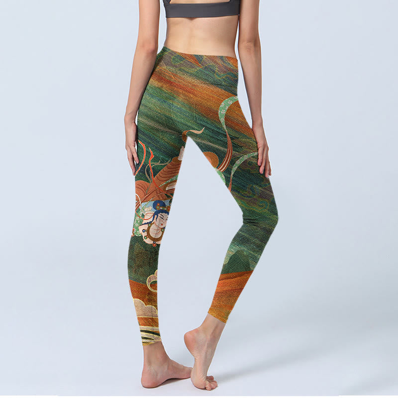Leggings da palestra con stampa Buddha Stones Dunhuang Flying Apsaras, pantaloni da yoga da donna - image 4