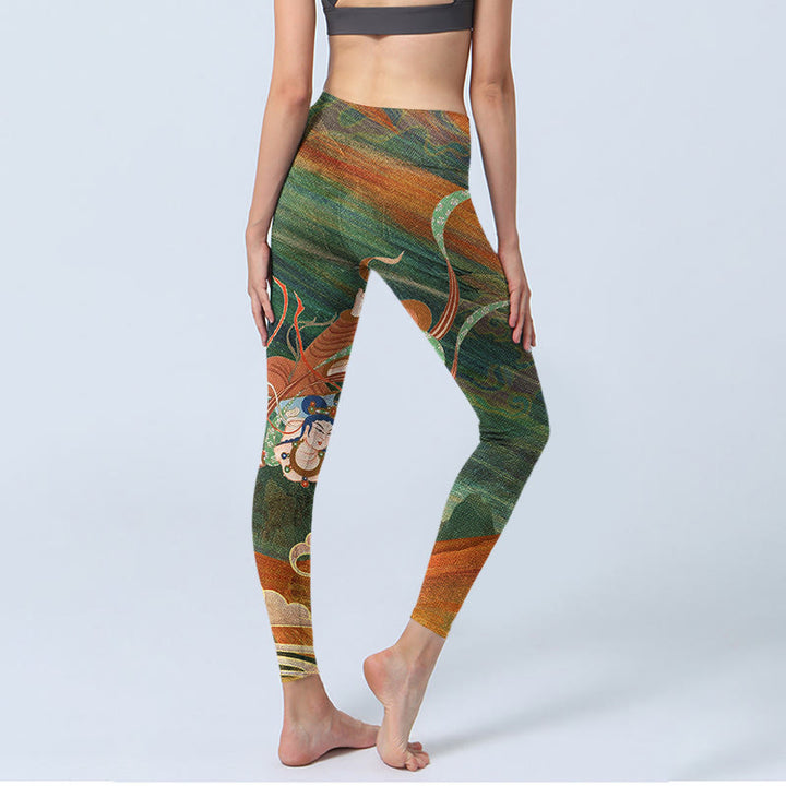 Leggings da palestra con stampa Buddha Stones Dunhuang Flying Apsaras, pantaloni da yoga da donna - image 4
