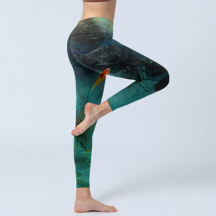Leggings sportivi da donna con stampa Buddha Stones Pond Koi Fish Rocks Pantaloni da yoga - image 3