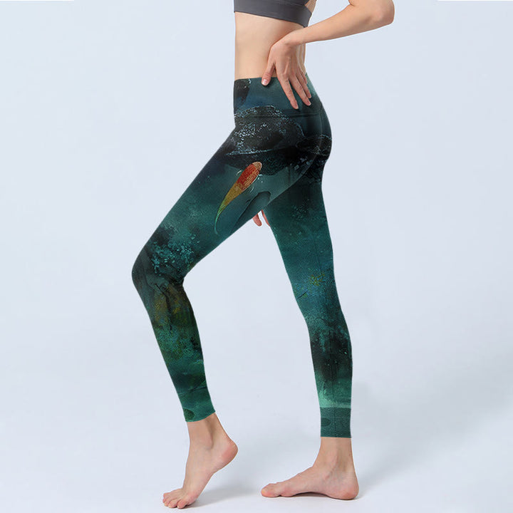 Leggings sportivi da donna con stampa Buddha Stones Pond Koi Fish Rocks Pantaloni da yoga - image 3