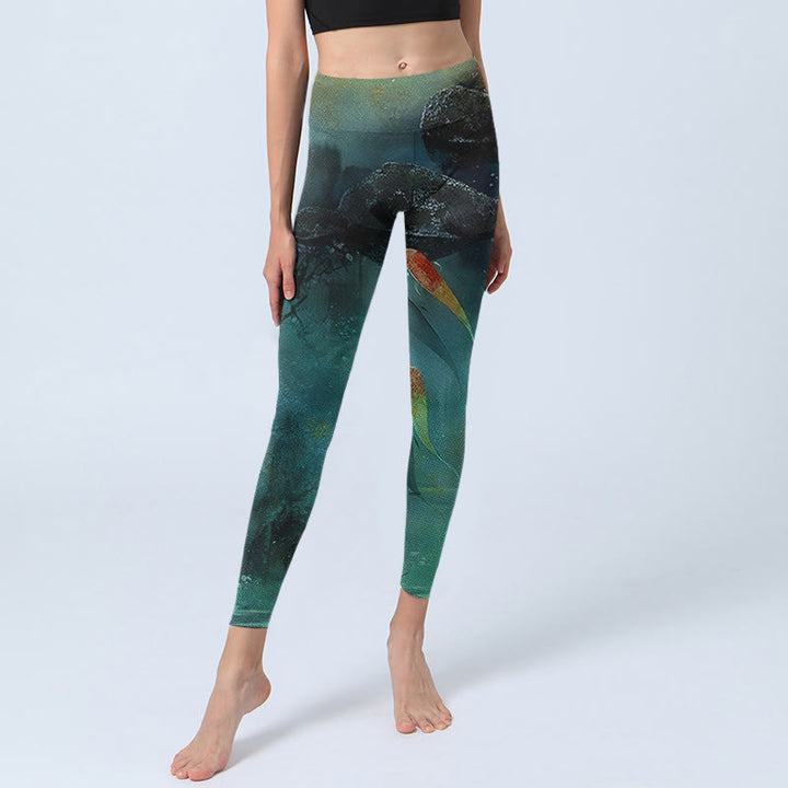 Leggings sportivi da donna con stampa Buddha Stones Pond Koi Fish Rocks Pantaloni da yoga - image 5